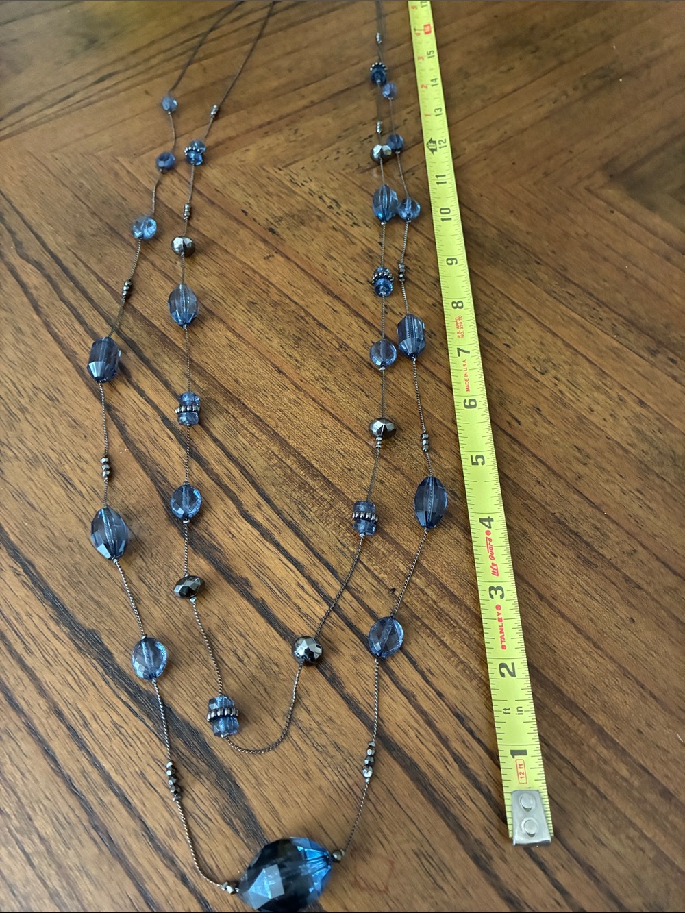 Layered Blue Bead Necklace with Metallic Accents